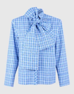 Oversized Ruiten Bow Blouse Blauw