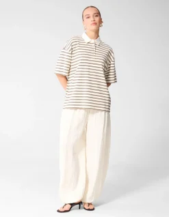 Oversized Stripe Short Sleeve Polo Bruin