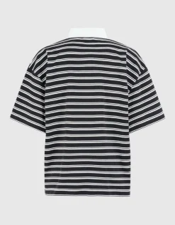 Oversized Stripe Short Sleeve Polo Zwart