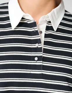 Oversized Stripe Short Sleeve Polo Zwart