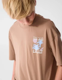 Oversized Sun Artwork T-shirt Lichtbruin