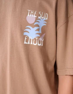 Oversized Sun Artwork T-shirt Lichtbruin