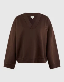 Oversized V-hals Sweater Donkerbruin