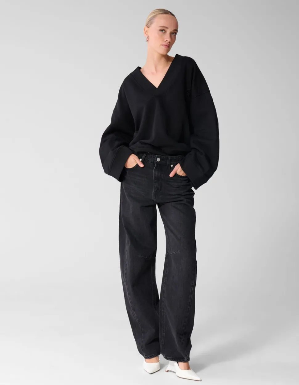 Oversized V-hals Sweater Zwart