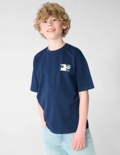 Oversized Waves Artwork T-shirt Donkerblauw