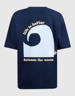Oversized Waves Artwork T-shirt Donkerblauw