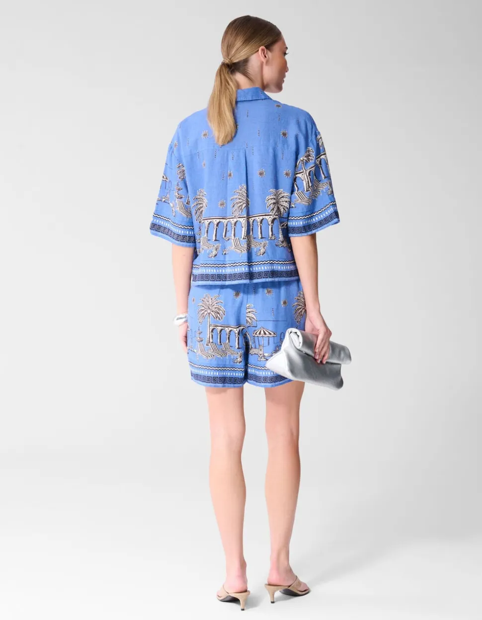 Palm Print Short Blauw