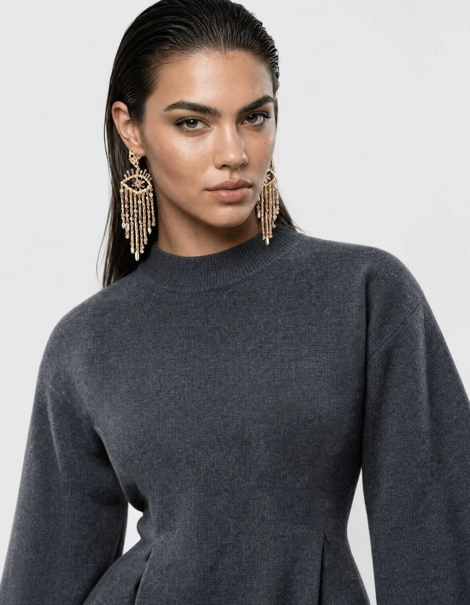 Peplum Gebreide Trui Donkergrijs