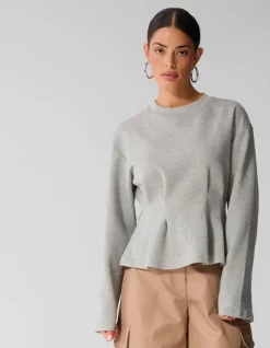 Peplum Scuba Longsleeve Top Lichtgrijs