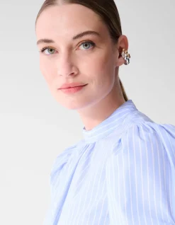 Pinstripe Cord Sleeve Blouse Lichtblauw