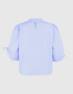 Pinstripe Cord Sleeve Blouse Lichtblauw