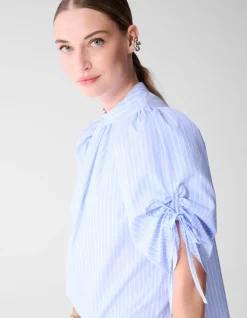 Pinstripe Cord Sleeve Blouse Lichtblauw