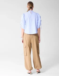 Pinstripe Cord Sleeve Blouse Lichtblauw