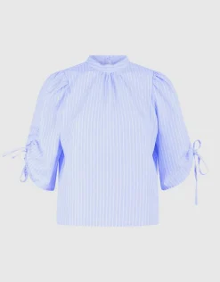 Pinstripe Cord Sleeve Blouse Lichtblauw