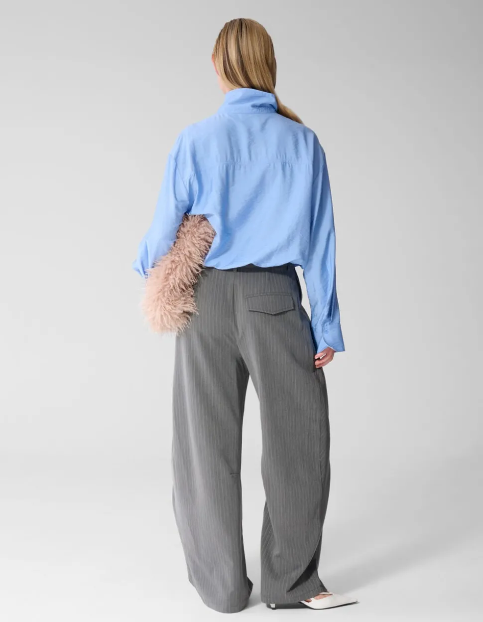 Pinstripe Pleated Pantalon Donkergrijs