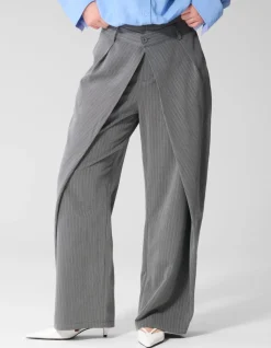 Pinstripe Pleated Pantalon Donkergrijs