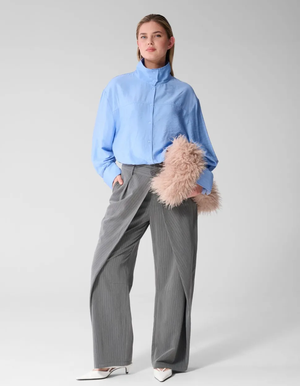 Pinstripe Pleated Pantalon Donkergrijs