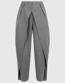Pinstripe Pleated Pantalon Donkergrijs