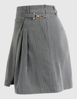 Pinstripe Pleated Skort Donkergrijs