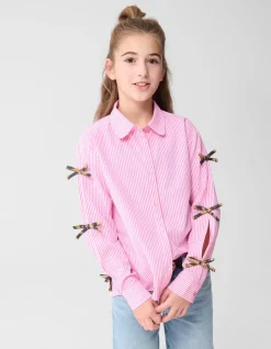 Pinstripe Strik Blouse Lichtroze