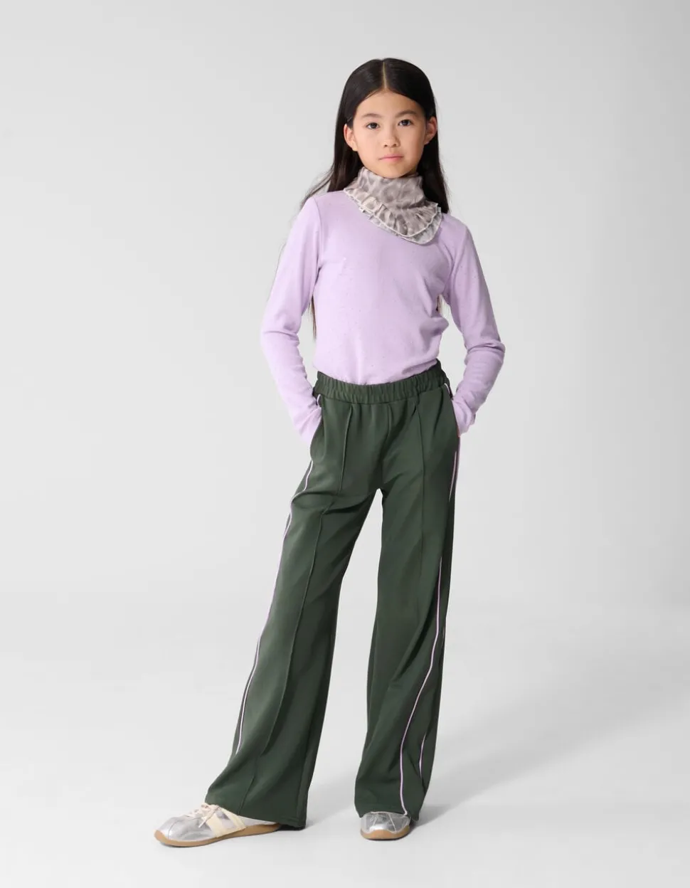 Piping Wide Leg Fit Broek Donkergroen