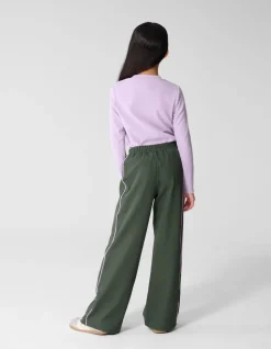 Piping Wide Leg Fit Broek Donkergroen