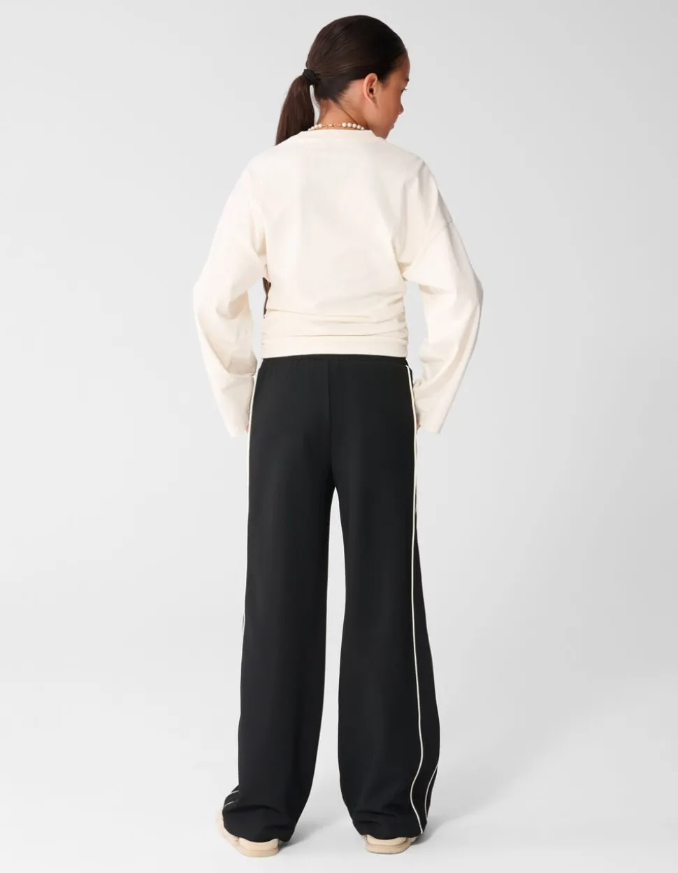 Piping Wide Leg Fit Broek Zwart