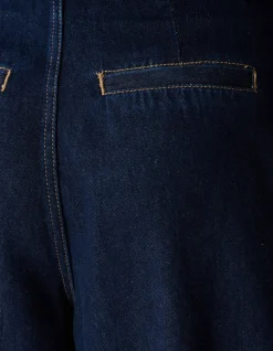Pleated Button Wide Leg Fit Jeans Donkerblauw