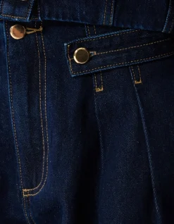 Pleated Button Wide Leg Fit Jeans Donkerblauw
