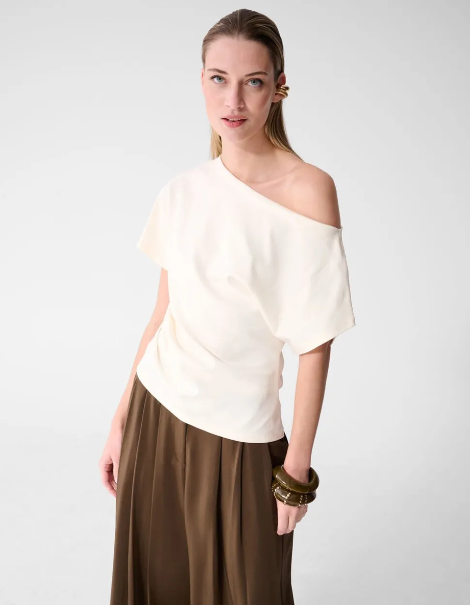 Pleated One Shoulder Top Gebroken Wit By Fred