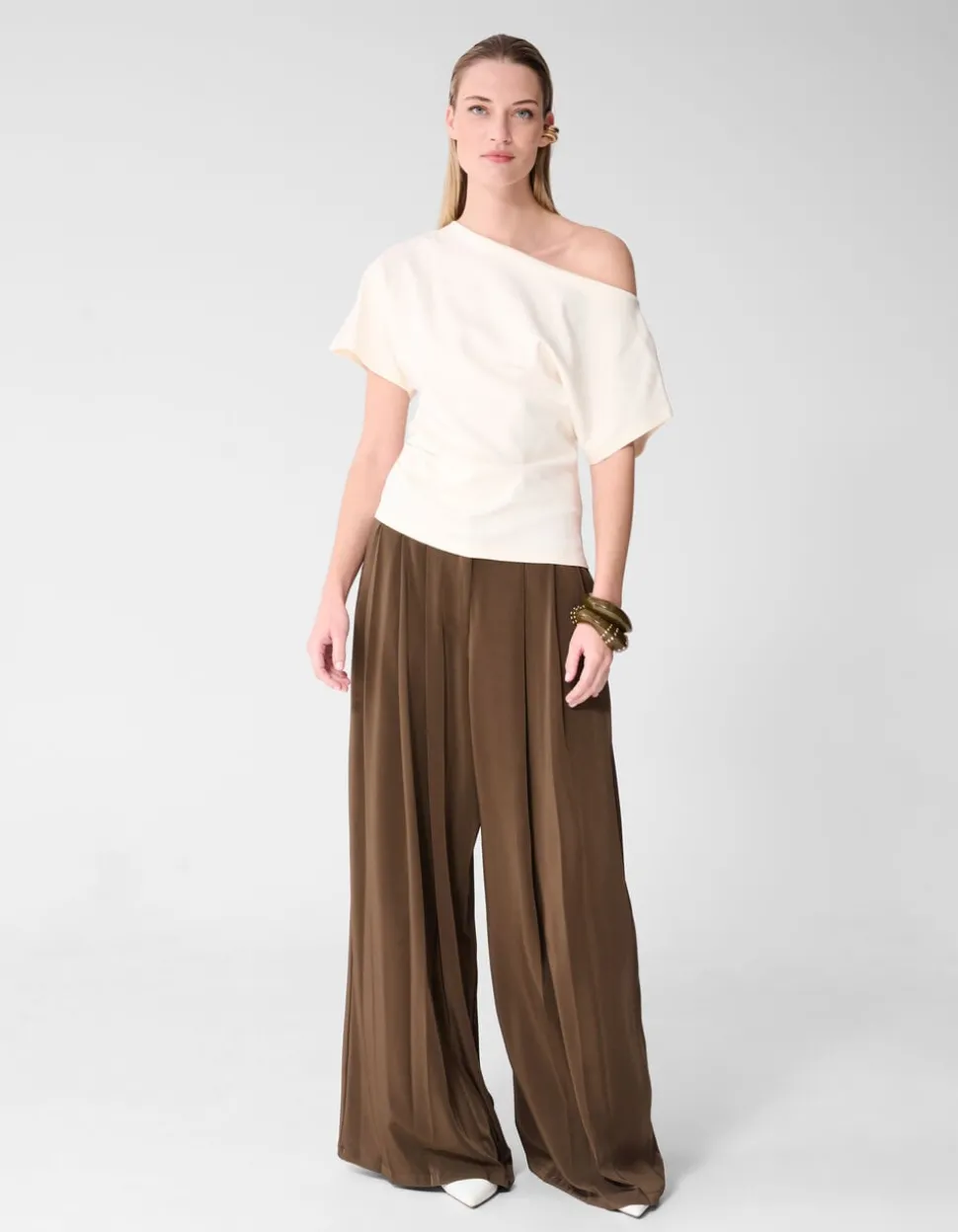 Pleated One Shoulder Top Gebroken Wit By Fred