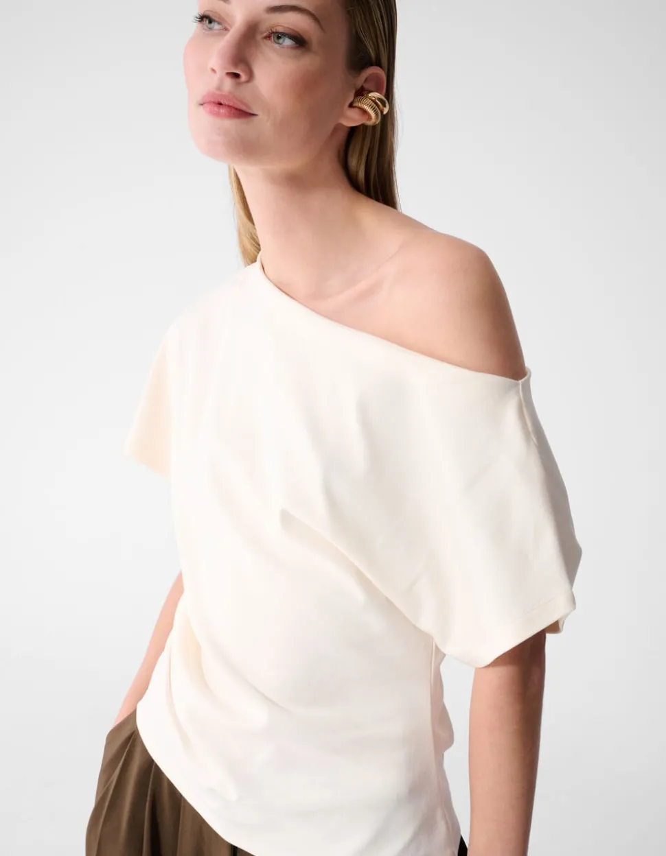 Pleated One Shoulder Top Gebroken Wit By Fred