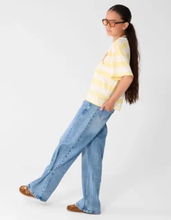 Pleated Wide Leg Fit Jeans Blauw