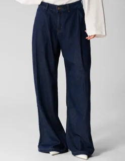 Pleated Wide Leg Fit Jeans Donkerblauw