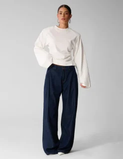Pleated Wide Leg Fit Jeans Donkerblauw
