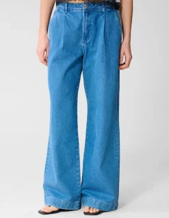 Pleated Wide Leg Fit Jeans Mediumstone