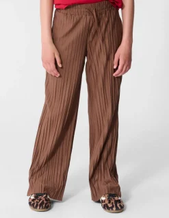 Plissé Wide Leg Broek Bruin