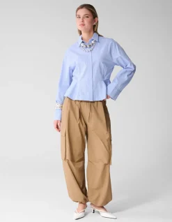 Poplin Peplum Blouse Blauw