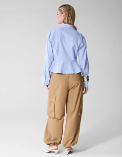 Poplin Peplum Blouse Blauw