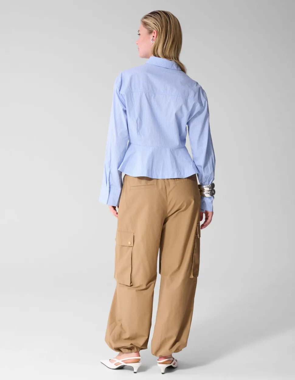 Poplin Peplum Blouse Blauw