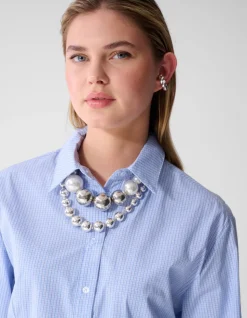 Poplin Peplum Blouse Blauw