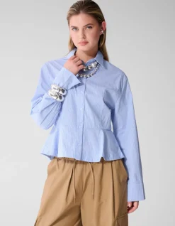 Poplin Peplum Blouse Blauw