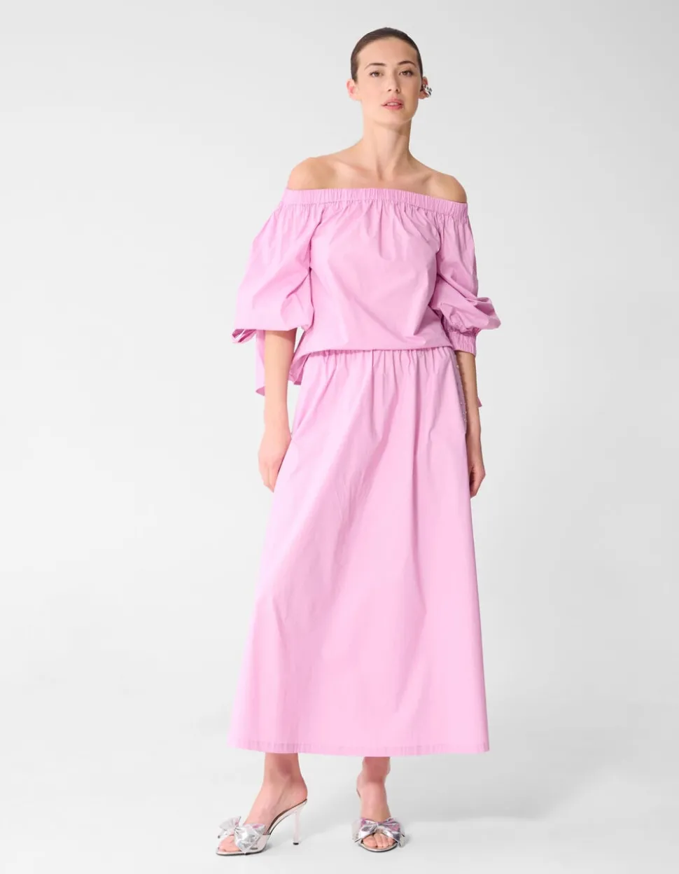 Poplin Studs Maxi Rok Roze