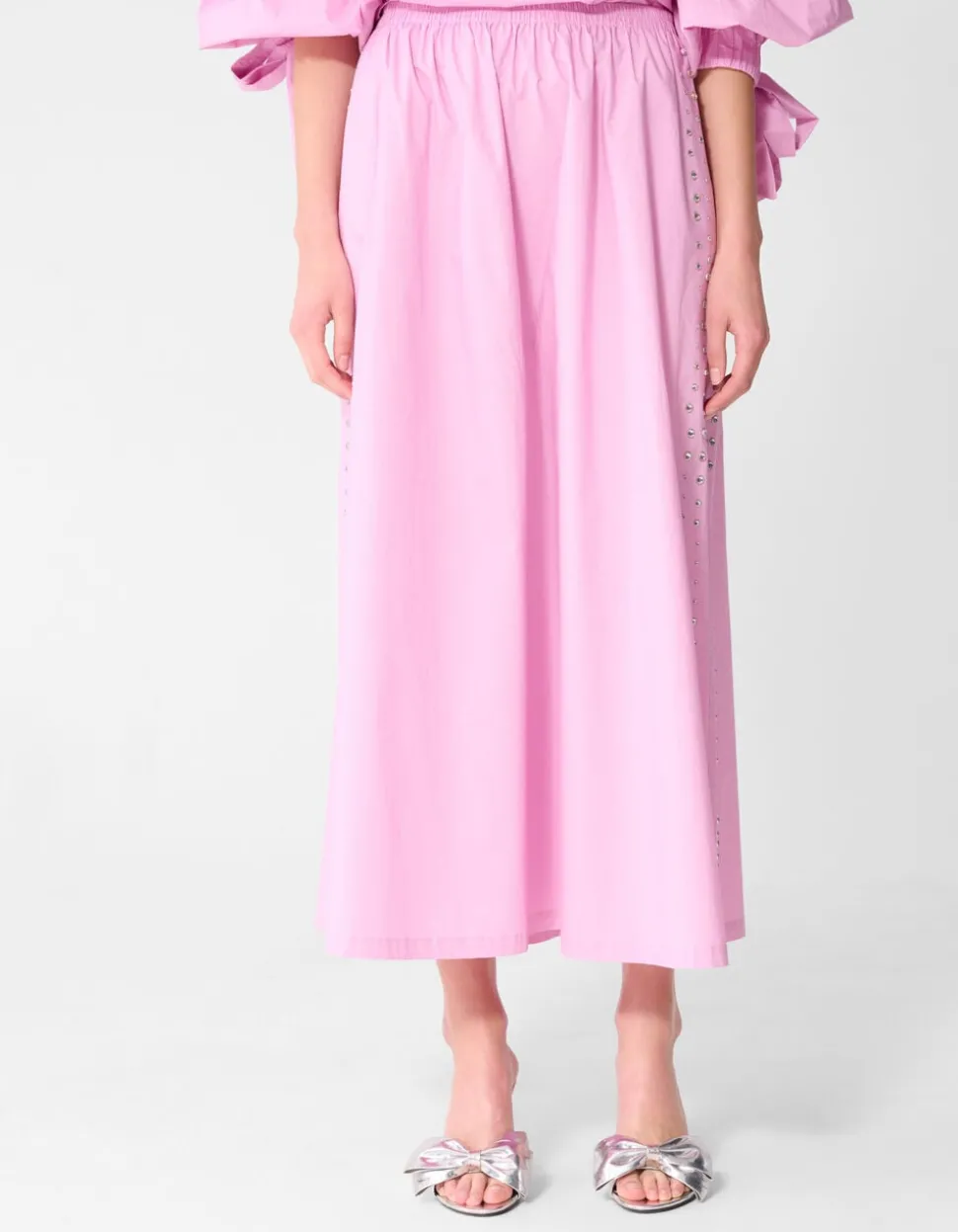 Poplin Studs Maxi Rok Roze