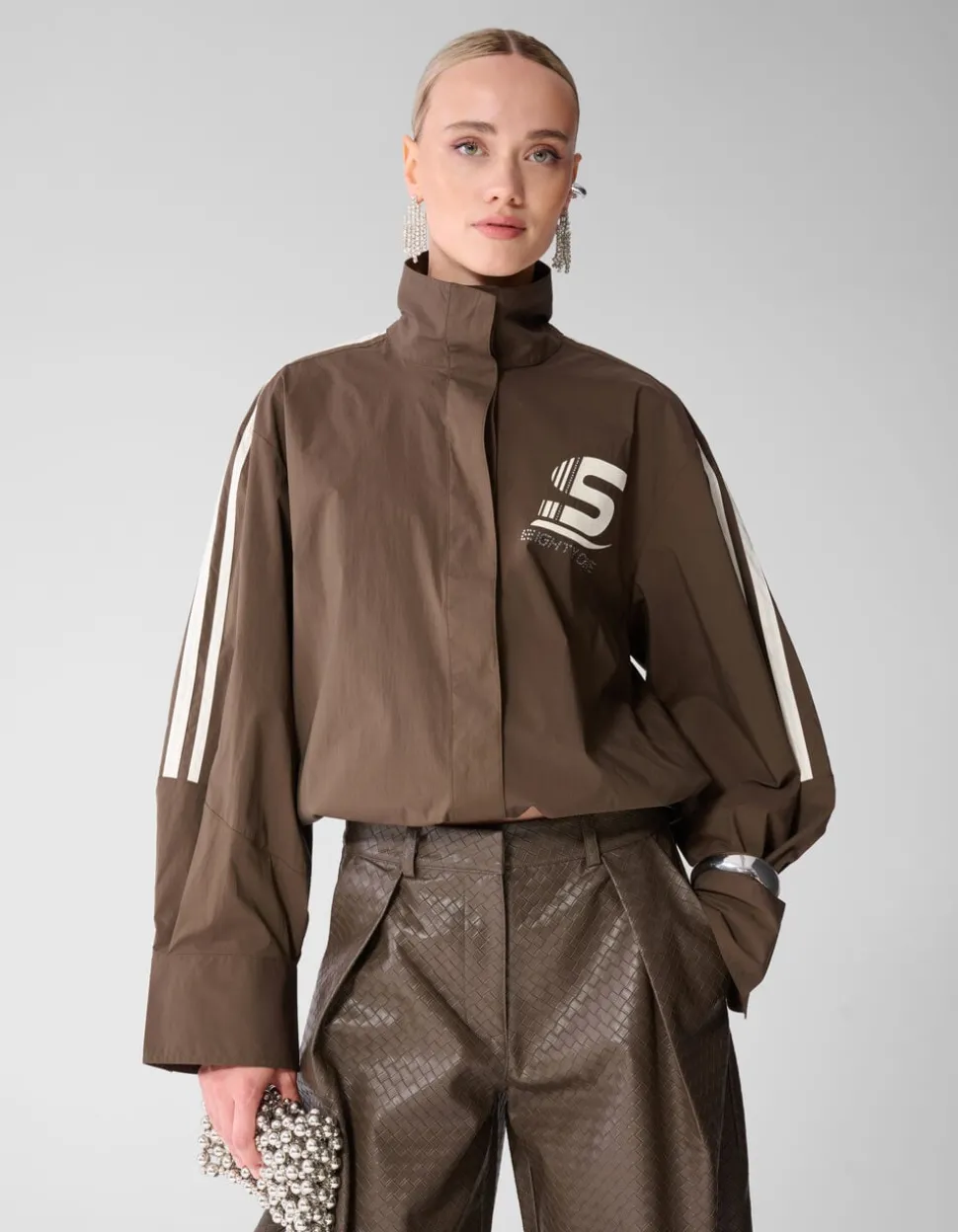 Poplin Track Blouse Donkerbruin