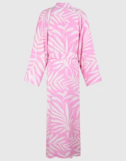 Printed Kimono Maxi Jurk Lichtroze