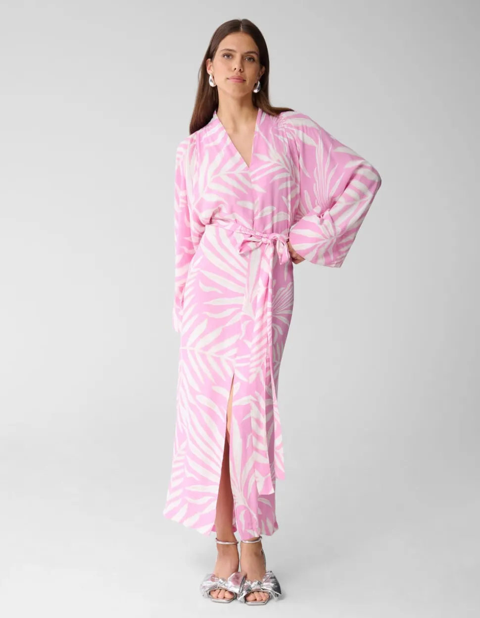 Printed Kimono Maxi Jurk Lichtroze