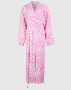 Printed Kimono Maxi Jurk Lichtroze
