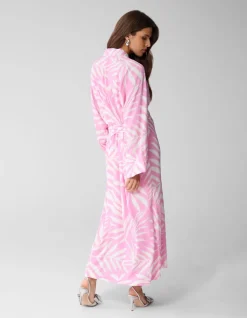 Printed Kimono Maxi Jurk Lichtroze