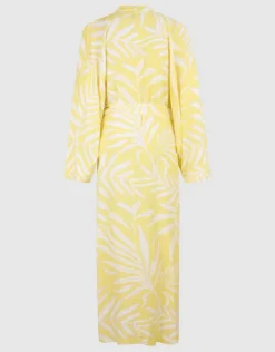 Printed Kimono Maxi Jurk Lichtgeel